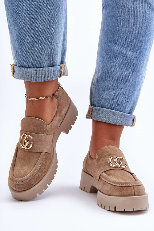 Жіночі замшеві напівчеревики з бежевим орнаментом Rosefalls