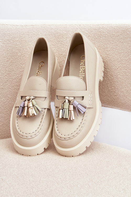 Жіночі шкіряні мокасини з декором CheBello 4369 Бежеві