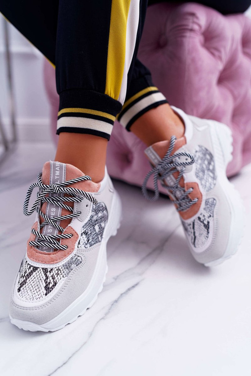 Спортивні жіночі туфлі на високій підошві, рожеві зі зміїною шкірою Chillout