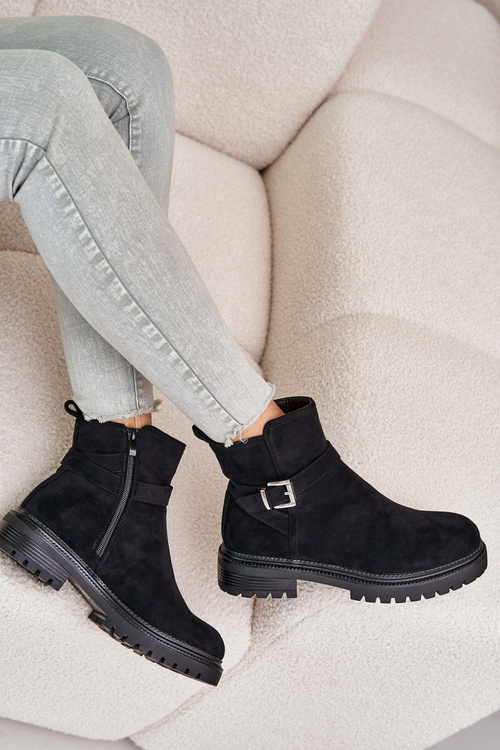 Ботильйони утеплені на блискавці і пряжці чорні Kikiella