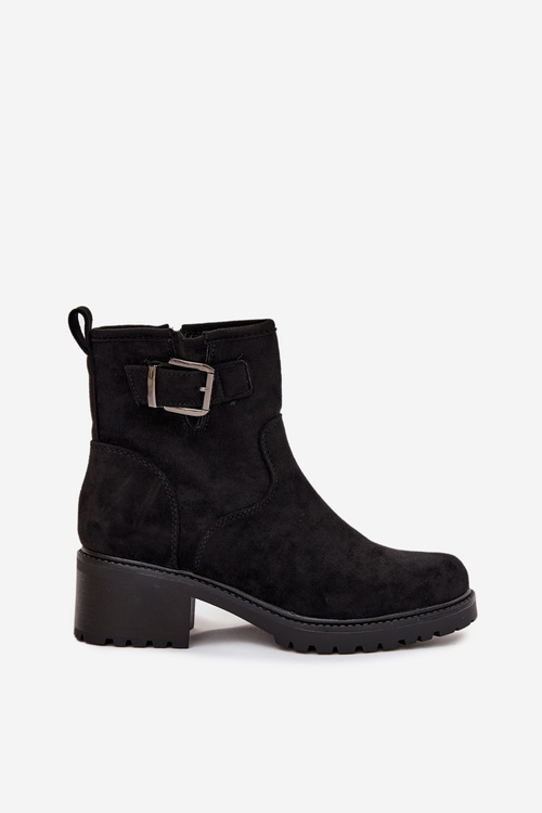 Ізольовані жіночі ботильйони на низькому каблуці блок із пряжкою Чорний Helvina