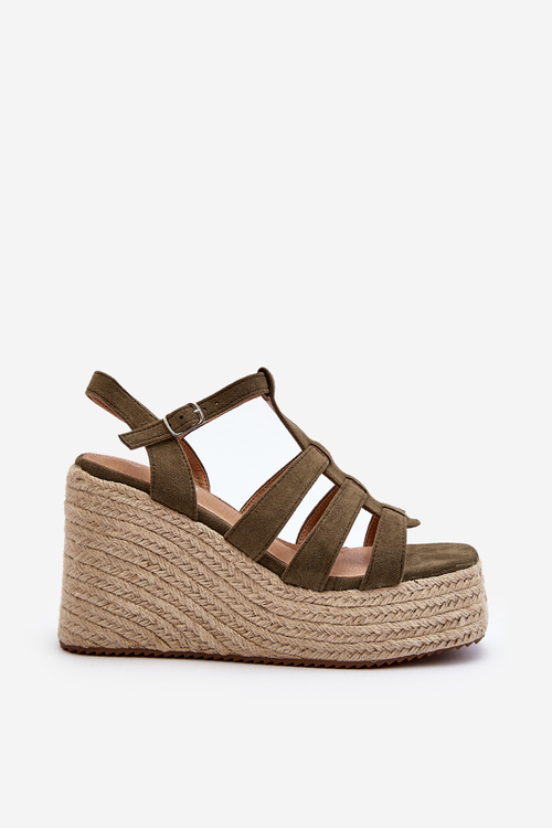 Босоніжки на танкетці з плетеним зеленим гнозисом