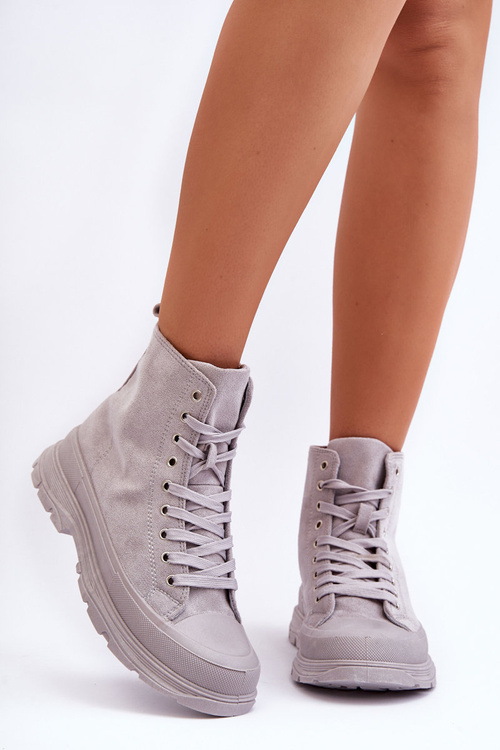 Жіночі високі замшеві кросівки сірі Eleamia