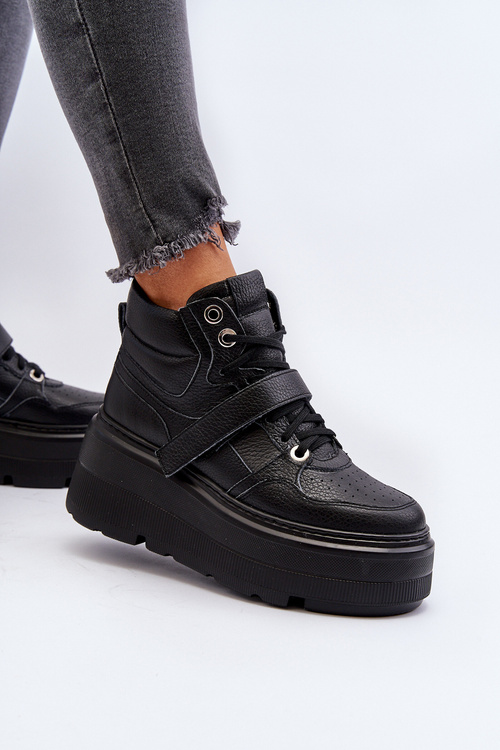 Чорні жіночі шкіряні туфлі на платформі Zazoo 3392/X