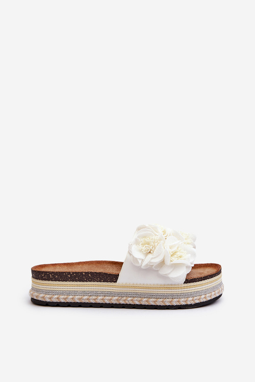 Жіночі босоніжки на платформі, прикрашені квітами, білі Nodina