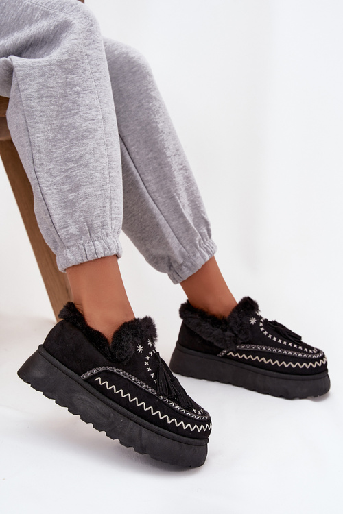 Жіночі зимові чоботи на платформі з хутром і бахромою Чорний Ferayne