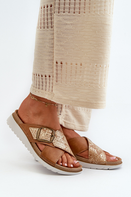 Зручні жіночі тапочки з пряжкою Inblu CN000032 Camel