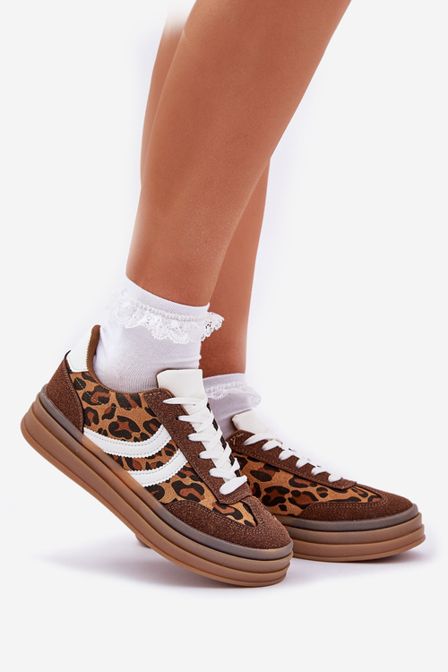 Стильні кросівки з леопардовим принтом на платформі коричневі Doriwa