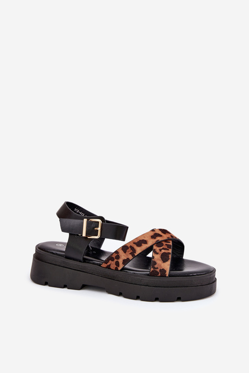 Жіночі сандалі на платформі з леопардовим принтом коричневі Gevinniser