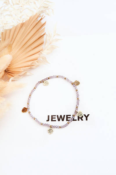 Жіночий браслет на щиколотку з бісером Світло-фіолетовий