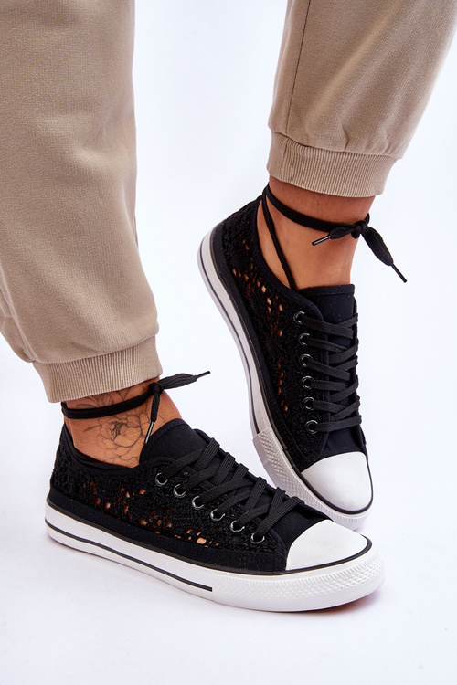 Жіночі мереживні текстильні кросівки Fergo чорного кольору