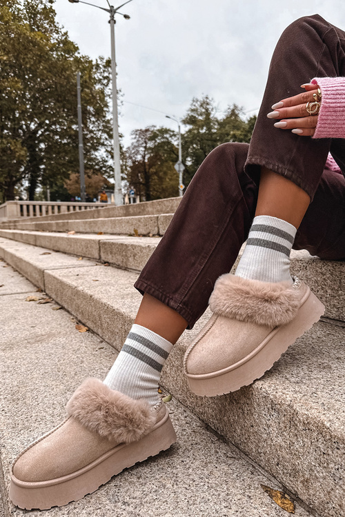 Жіночі Снігові Черевики На Платформі З Мехом Та Бляхою Бежеві Querina