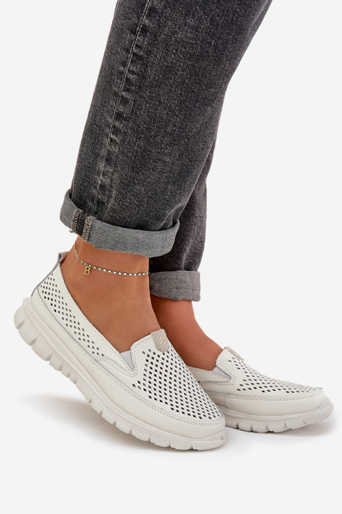 Легкі Шкіряні Перфоровані Жіночі Мокасини На Платформі Білі Tanelora