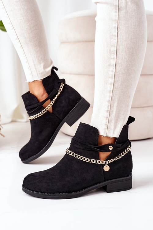 Замшеві черевики з ланцюжком Чорні Elvira