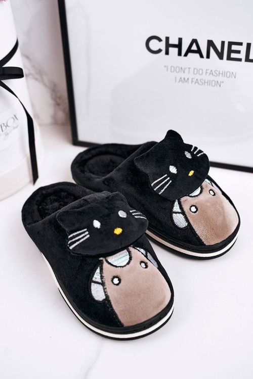 Дитячі утеплені домашні тапочки Black Kitty