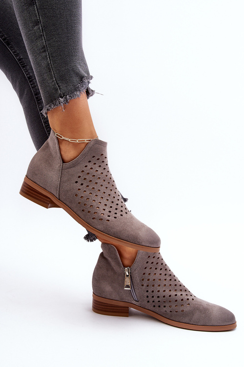 Низькі сірі жіночі ботильйони на підборах Janetris