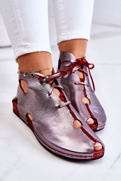 Світлі шкіряні черевики Maciejka 03426-20 сріблясто-червоні