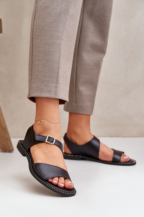 Жіночі шкіряні плоскі сандалі Zazoo 3014 чорні