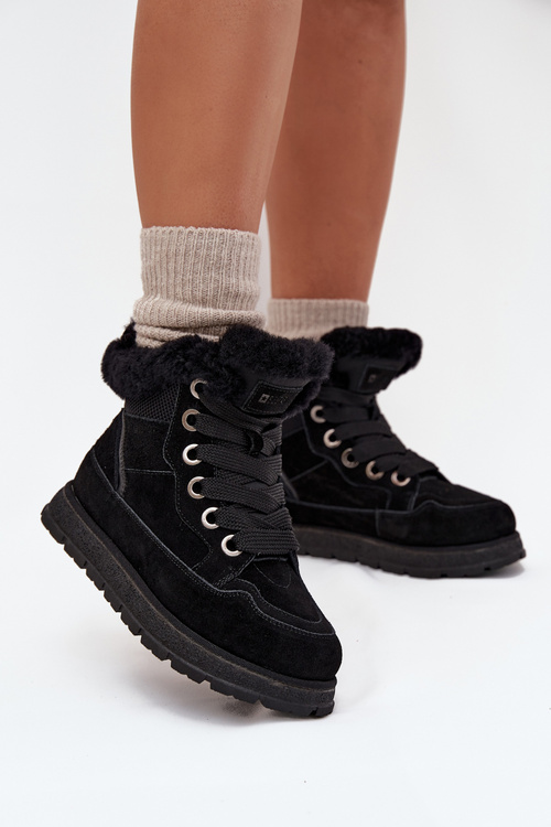 Замшеві Снігоступи Для Жінок На Платформі З Пухом Big Star SS274369 Чорні