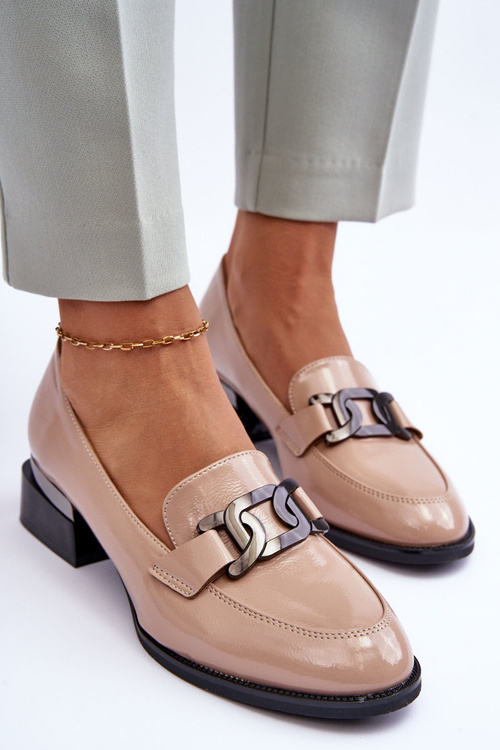 Лаковані мокасини Туфлі на підборах бежеві Sakina