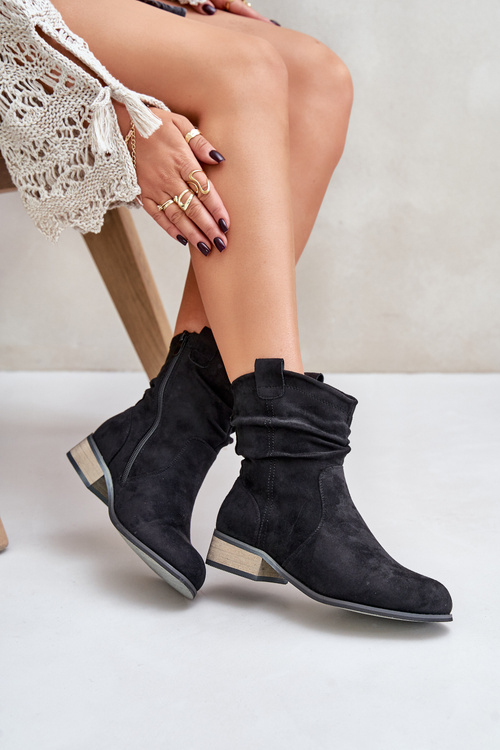 Теплі ботильйони з рюшами на низькому каблуці Чорні Elletinnia