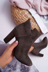 Жіночі чоботи на шпильці замшеві хакі з оборками