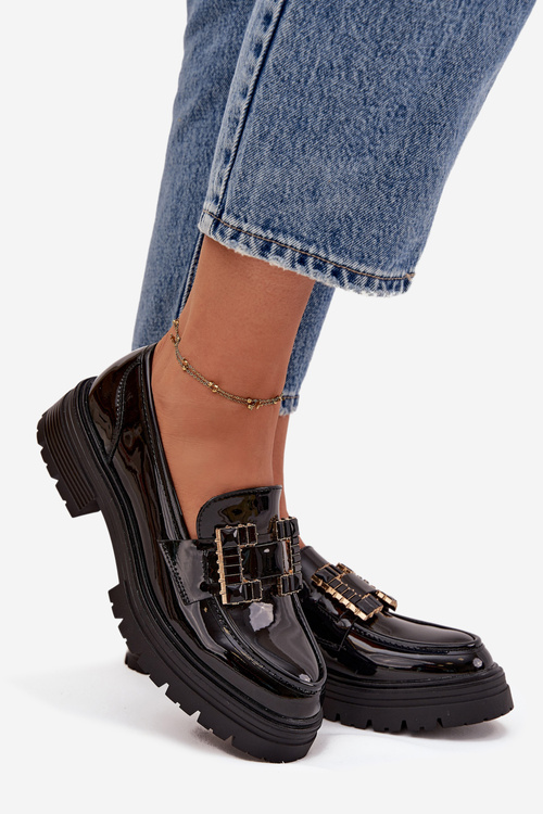 Жіночі лаковані мокасини з оздобленням Чорний Ysandra