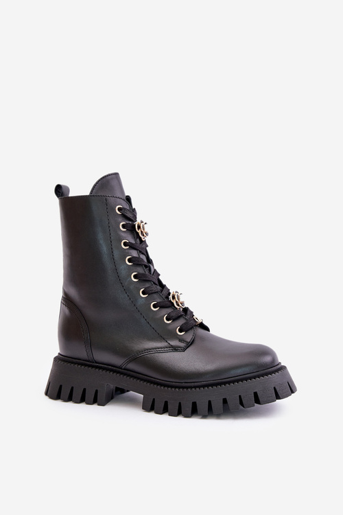 Ботильйони шкіряні робочі зі шпильками на блискавці CheBello 4553 Чорні