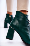 Жіночі шкіряні чоботи на підборах зелені Carrice