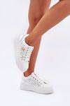 Перфоровані кросівки з золотим елементом білі Cassildi