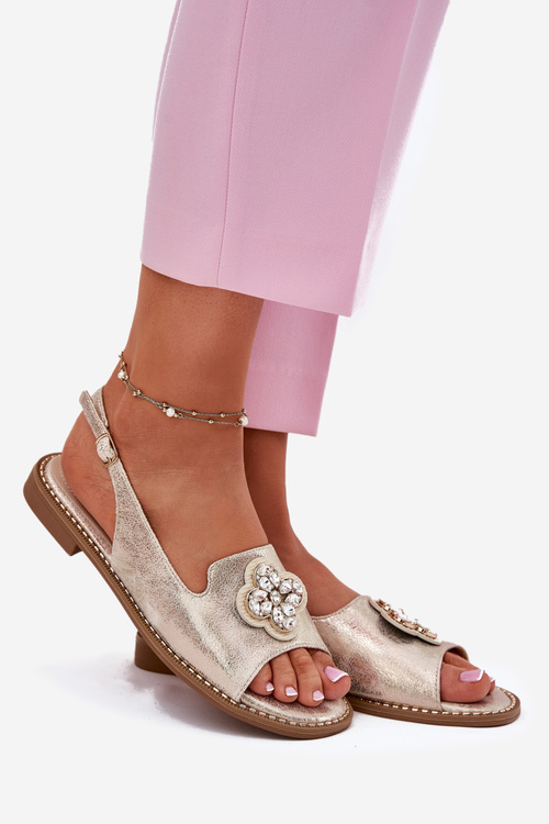 Жіночі Сандалі На Плоскому Каблуці З Декоративною Деталлю S.Barski KV51-080 Золоті