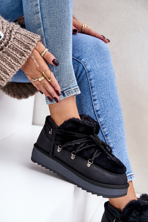 Низькі зимові черевики на платформі з хутром D.Franklin Чорні DFSH370011