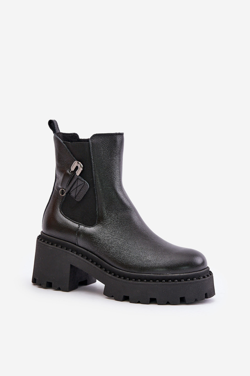 Чорні шкіряні утеплені ботильйони Zazoo 60490 з декором