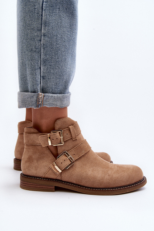 Жіночі ботильйони на плоскій підошві з ремінцями бежеві Melviana