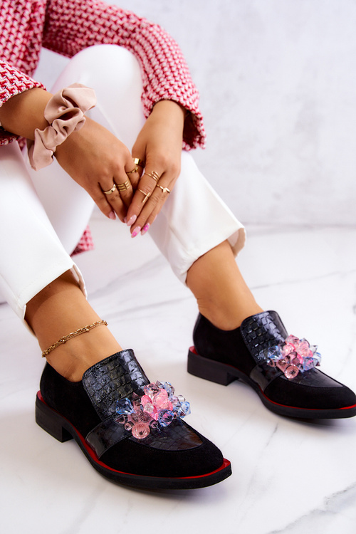 Замшеві туфлі з декором Чорно-червоний Davine