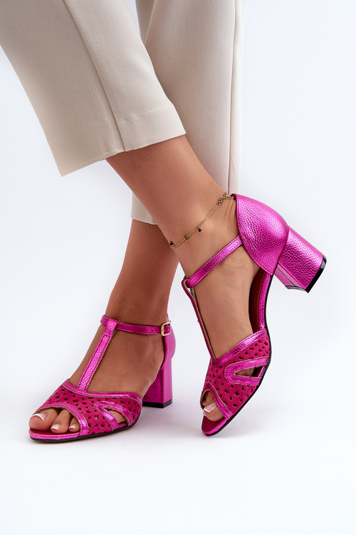 Жіночі шкіряні босоніжки на підборах Maciejka 06551-15 Фуксія