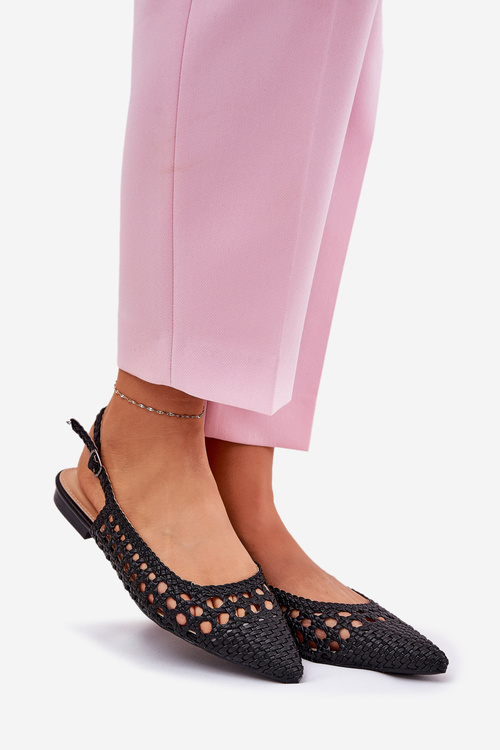 Балетні Туфлі З Плетінням На Плоскому Каблуці Чорні Carollese