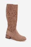 Ажурні жіночі чоботи на підборах бежеві Helinna