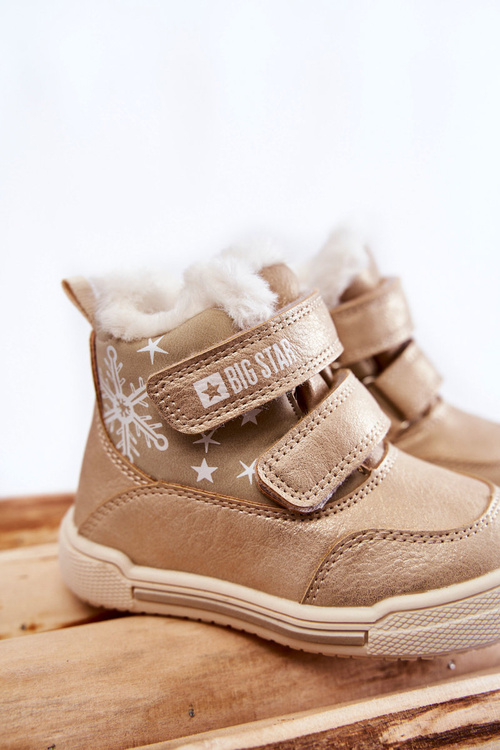 Дитячі теплі черевики на липучці Велика зірка KK374189 Бежево-золотий