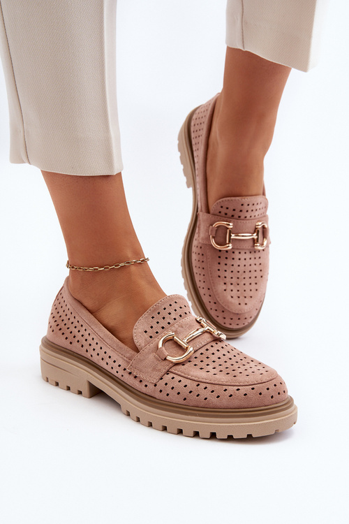 Жіночі рожеві лофери з перфорацією та прикрасою Talesse