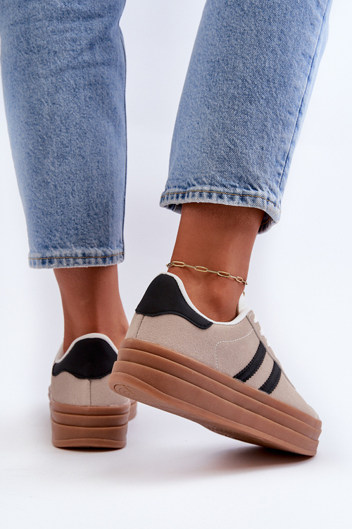 Жіночі кросівки на платформі бежево-чорні Egelia