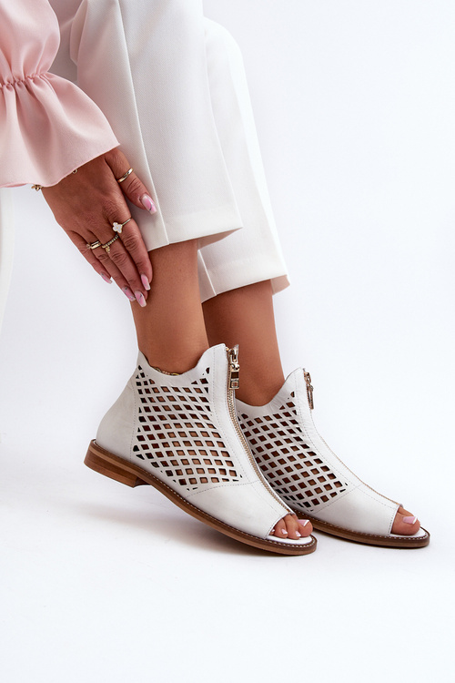 Білі шкіряні сандалі на шнурівці з блискавкою Zazoo 977/L