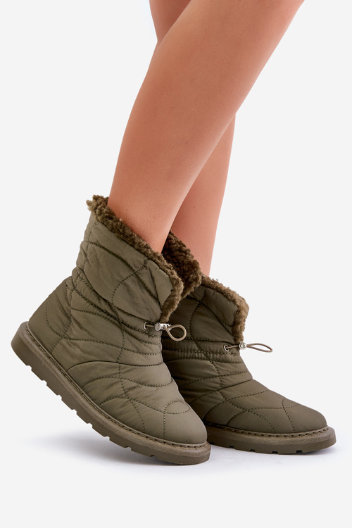 Жіночі зимові черевики на шнурку, утеплені овчиною темно-зеленої вамідри