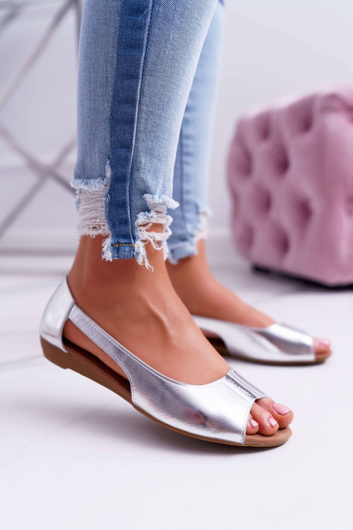 Жіночі балетки з відкритим носком, срібні Ereli