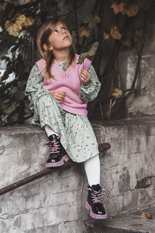 Лаковані теплі чоботи Чорно-фіолетові Heidi