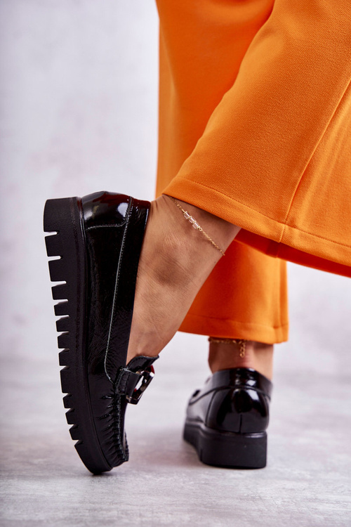 Жіночі шкіряні лофери на платформі Чорні Venesia