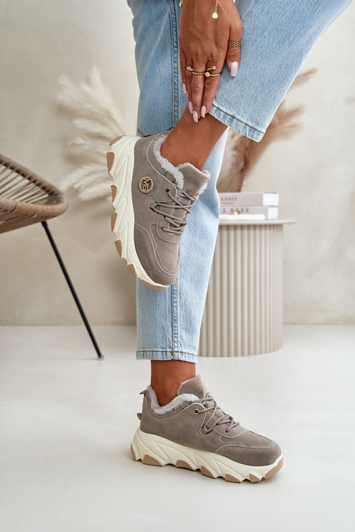 Тепле жіноче спортивне взуття на платформі сірого кольору Bialoa