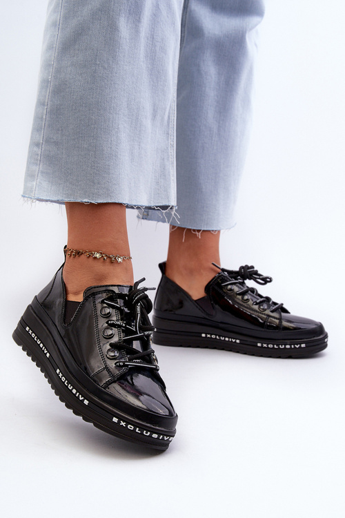 Жіночі черевики на платформі на шнурівці натуральна шкіра S.Barski LR620 чорні