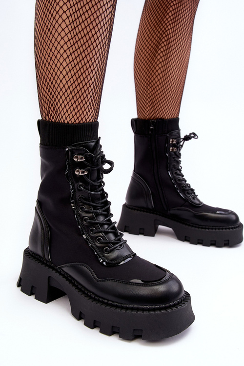 Жіночі чорні шкіряні масивні чоботи Seloma