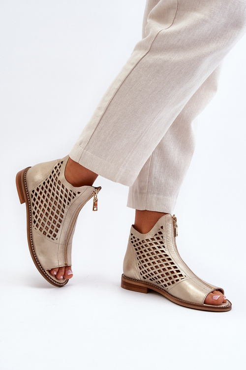 Шкіряні босоніжки з вирізом і блискавкою, золото Zazoo 977/L